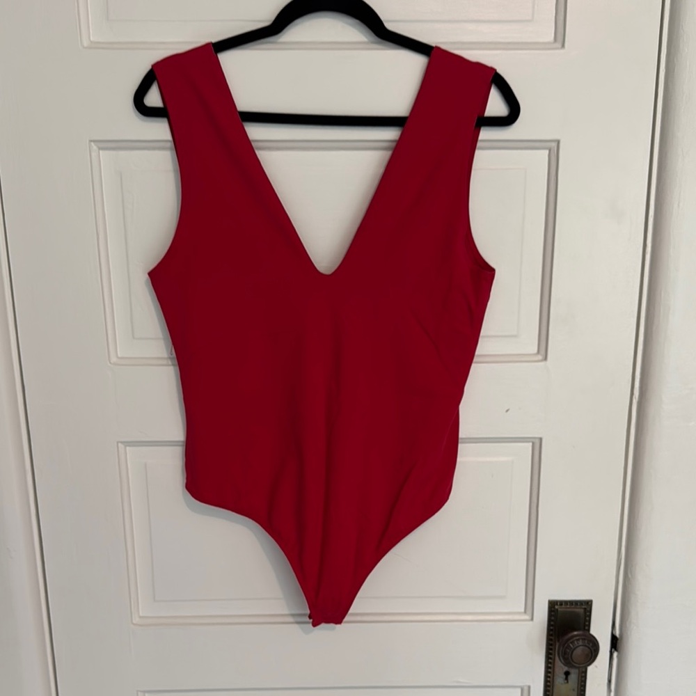 Free People Red Bodysuit with Deep V-Neckline